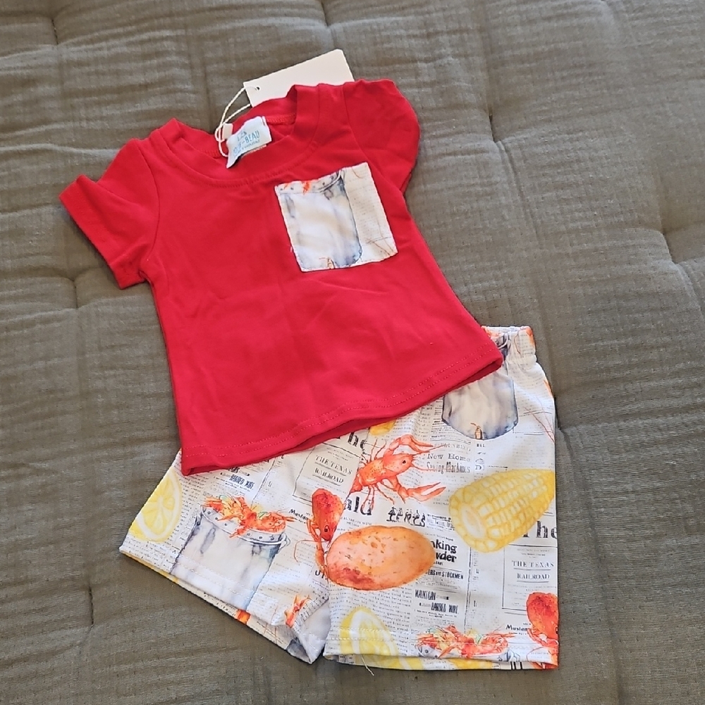Red T-Shirt and Printed Shorts Set